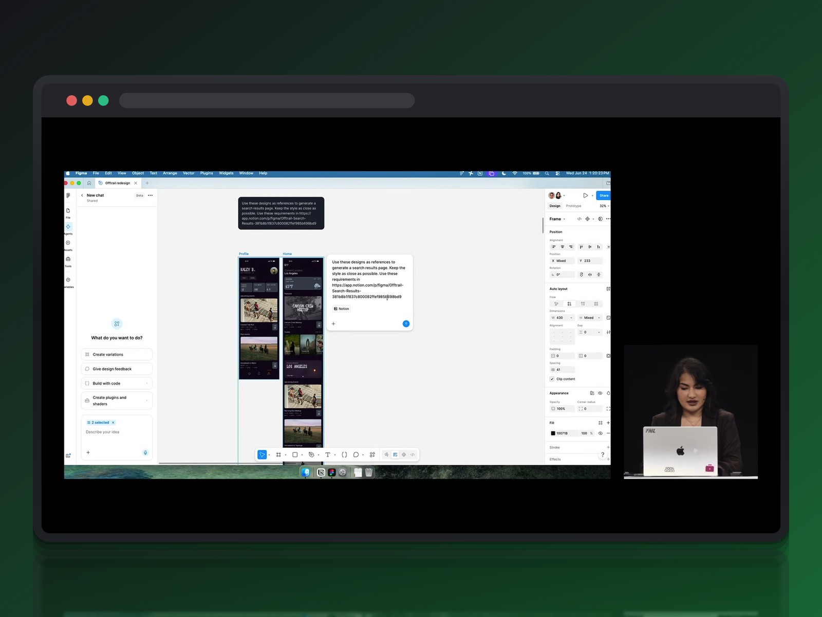 Chat de l'agent Figma référençant un document Notion comme source du brief