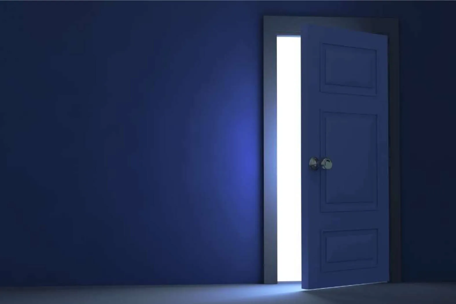 a blue door with light coming out of it