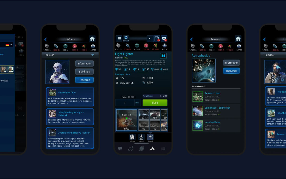 Capture d'écran de Version IOS & Android de OGame - Interface et design UX/UI