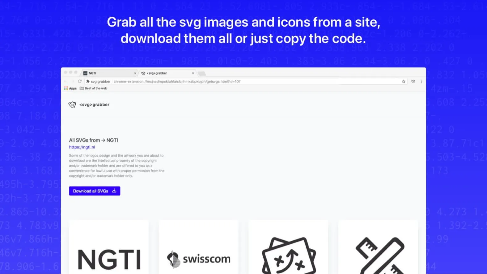 Screenshot of SVG Grabber Extension Rendering - UI and UX Design Interface